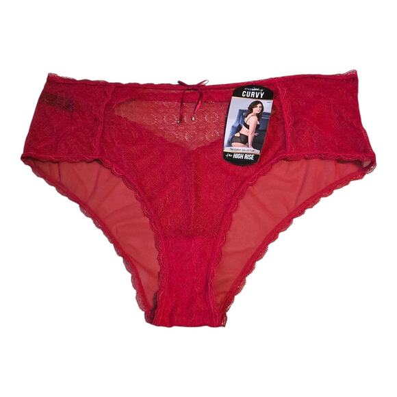Smart & Sexy The Curvy Collection High Rise Cheekini Womens 10 Red Lace Mesh - Picture 1 of 8